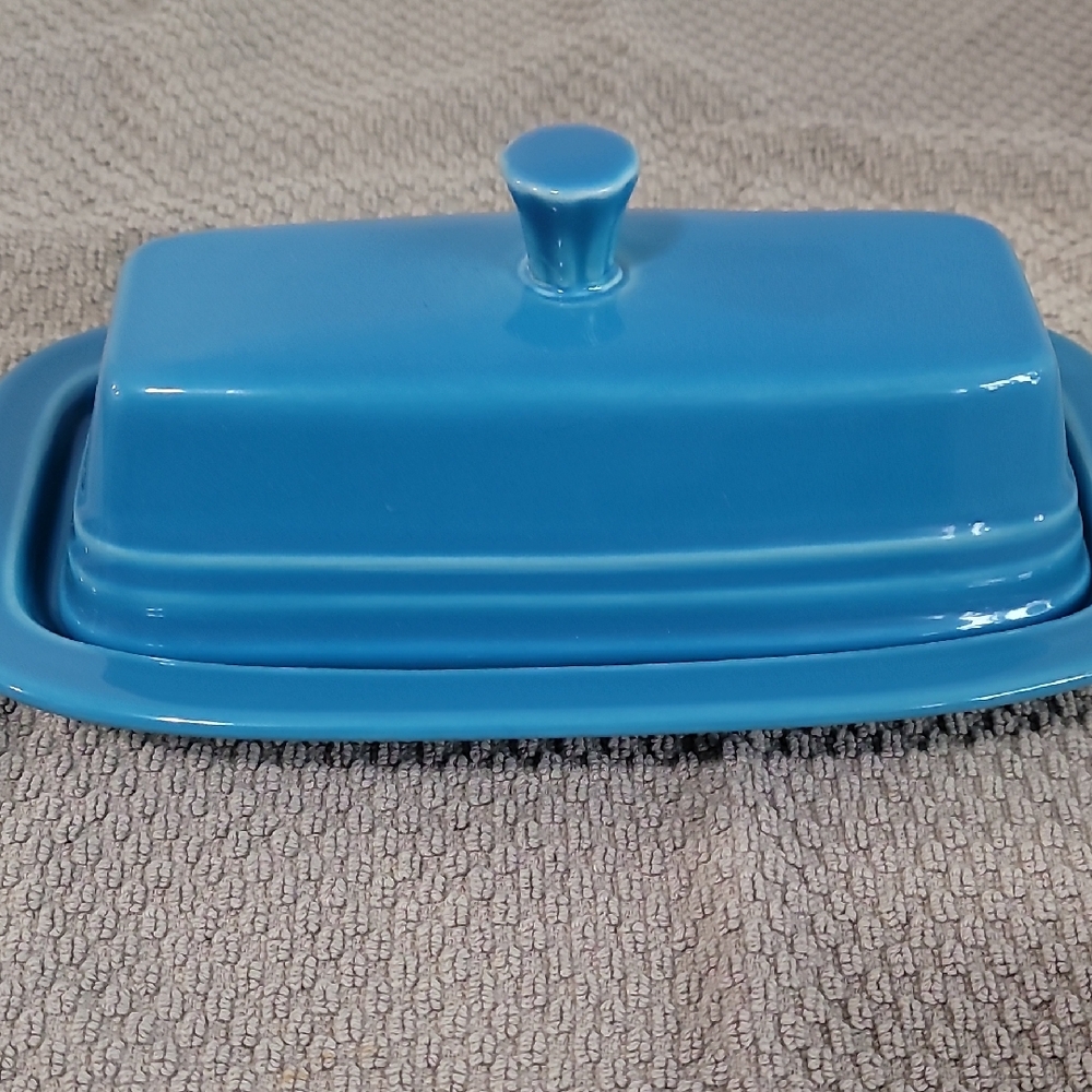 Fiestaware Homer Laughlin Vibrant Peackcok Blue Vintage Butter Dish